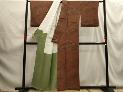 平和屋着物■上質な小紋 風景文 鬼しぼ縮緬 正絹 逸品 AABG1398sx