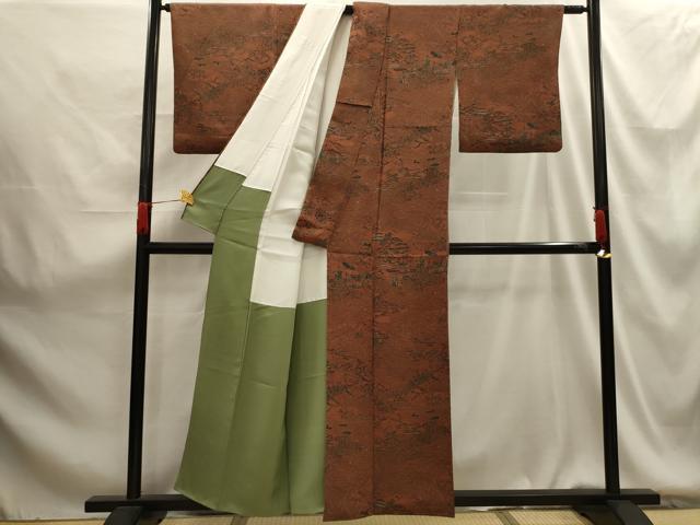 平和屋着物■上質な小紋 風景文 鬼しぼ縮緬 正絹 逸品 AABG1398sx