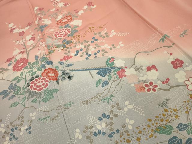 平和屋着物■訪問着 松竹梅流水花文 暈し染め 金彩 正絹 逸品 AABG1399sx