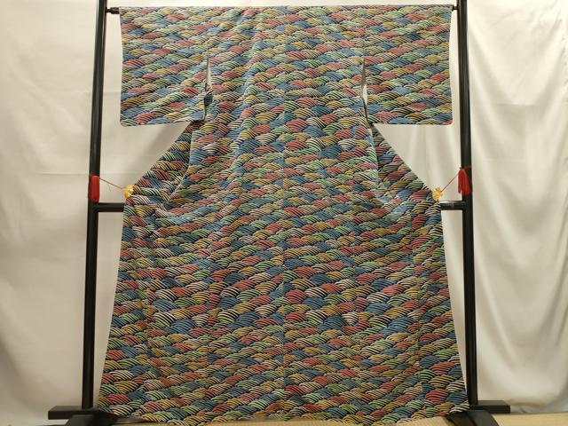 平和屋着物■上質な小紋 立波文 金彩 正絹 逸品 AABG1418sx