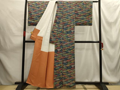 平和屋着物■上質な小紋 立波文 金彩 正絹 逸品 AABG1418sx