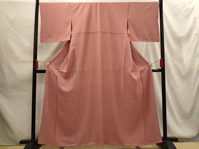 平和屋着物■上質な色無地 紋意匠 紅梅色 正絹 逸品 AABG1422sx