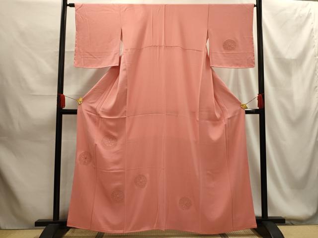 平和屋着物■無地絵羽訪問着 源氏車地紋 甚三紅色 正絹 逸品 AABG1423sx