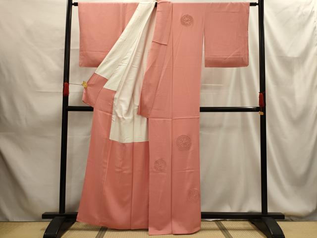 平和屋着物■無地絵羽訪問着 源氏車地紋 甚三紅色 正絹 逸品 AABG1423sx