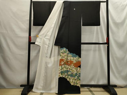 平和屋着物■豪華黒留袖 刺繍 雲取り枝花文 金糸 金彩 正絹 逸品 AABG1427sx