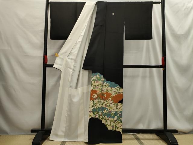 平和屋着物■豪華黒留袖 刺繍 雲取り枝花文 金糸 金彩 正絹 逸品 AABG1427sx