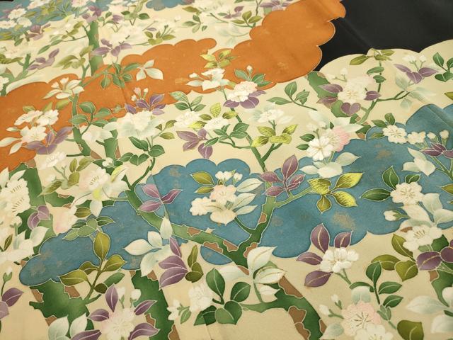 平和屋着物■豪華黒留袖 刺繍 雲取り枝花文 金糸 金彩 正絹 逸品 AABG1427sx