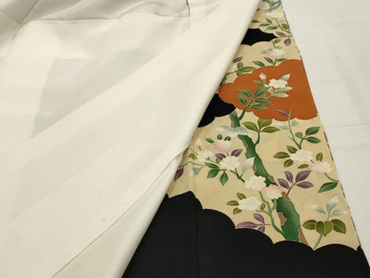 平和屋着物■豪華黒留袖 刺繍 雲取り枝花文 金糸 金彩 正絹 逸品 AABG1427sx