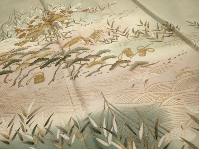 平和屋着物■豪華色留袖 松竹梅群鶴風景文 暈し染め 金彩 正絹 逸品 AABG1430sx