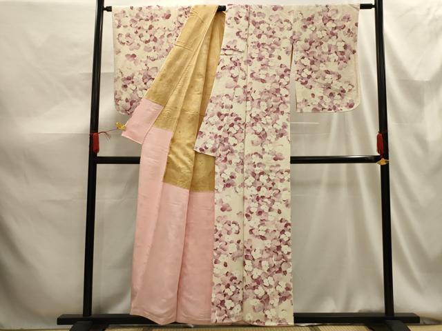 平和屋着物■上質な小紋 舞花文 銀彩 鬼しぼ縮緬 正絹 逸品 AABG1447sx