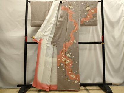 平和屋着物■訪問着 刺繍 流水扇面花文 金糸 金彩 正絹 逸品 AABG1454sx