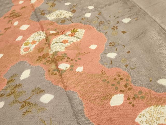 平和屋着物■訪問着 刺繍 流水扇面花文 金糸 金彩 正絹 逸品 AABG1454sx