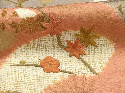 平和屋着物■訪問着 刺繍 流水扇面花文 金糸 金彩 正絹 逸品 AABG1454sx