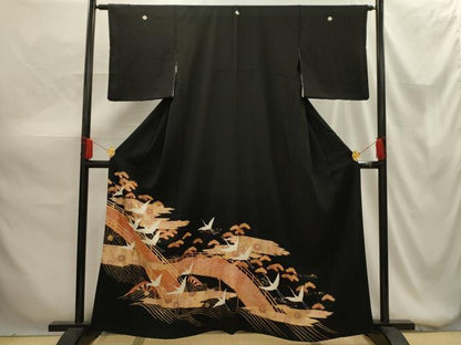 平和屋着物■豪華黒留袖　駒刺繍　松竹梅　飛鶴文　金彩　正絹　逸品　AABG1460sx