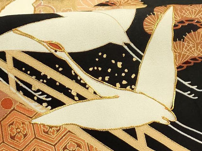 平和屋着物■豪華黒留袖　駒刺繍　松竹梅　飛鶴文　金彩　正絹　逸品　AABG1460sx
