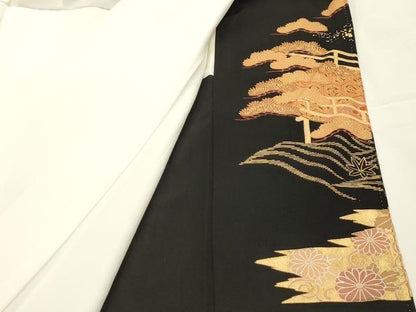 平和屋着物■豪華黒留袖　駒刺繍　松竹梅　飛鶴文　金彩　正絹　逸品　AABG1460sx