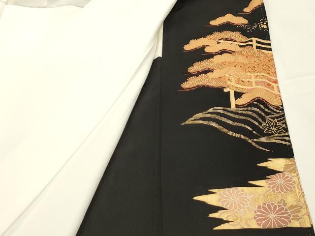 平和屋着物■豪華黒留袖　駒刺繍　松竹梅　飛鶴文　金彩　正絹　逸品　AABG1460sx