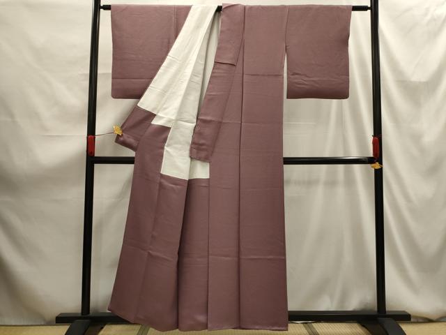 平和屋着物■上質な色無地 風景地紋 梅鼠色 反端付き 正絹 逸品 AABG1461sx