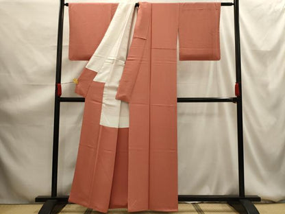 平和屋着物■上質な色無地 紋意匠 甚三紅色 正絹 逸品 AABG1464sx
