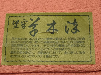 平和屋着物■上質な色無地 紋意匠 甚三紅色 正絹 逸品 AABG1464sx