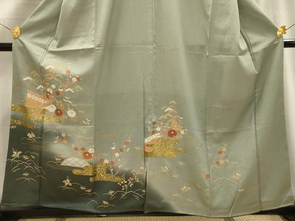 平和屋着物■訪問着 松竹梅霞花文 暈し染め 金銀彩 正絹 逸品 AABG1474sx