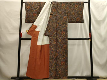 平和屋着物■上質な小紋 更紗花文 正絹 逸品 AABG1480sx