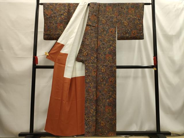 平和屋着物■上質な小紋 更紗花文 正絹 逸品 AABG1480sx