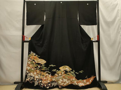 平和屋着物■豪華色留袖　地紙重ね飛鶴花文　金彩　正絹　逸品　AABG1499sx