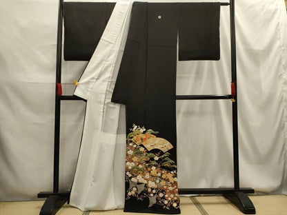 平和屋着物■豪華色留袖　地紙重ね飛鶴花文　金彩　正絹　逸品　AABG1499sx