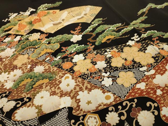 平和屋着物■豪華色留袖　地紙重ね飛鶴花文　金彩　正絹　逸品　AABG1499sx