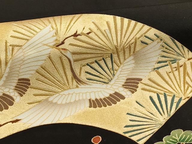 平和屋着物■豪華色留袖　地紙重ね飛鶴花文　金彩　正絹　逸品　AABG1499sx