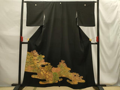 平和屋着物■豪華黒留袖　駒刺繍　霞取風景文　金彩　正絹　逸品　AABG1513sx