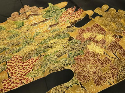 平和屋着物■豪華黒留袖　駒刺繍　霞取風景文　金彩　正絹　逸品　AABG1513sx