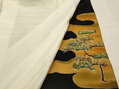平和屋着物■豪華黒留袖　駒刺繍　霞取風景文　金彩　正絹　逸品　AABG1513sx