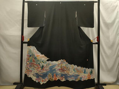 平和屋着物■豪華黒留袖　友禅　作家物　風景文　正絹　逸品　AABG1520sx