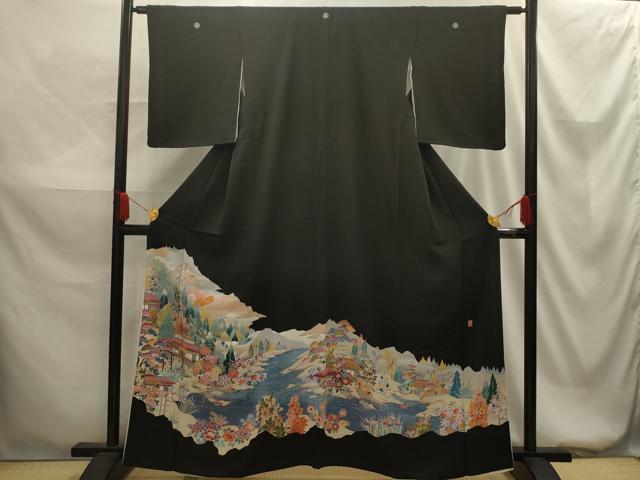 平和屋着物■豪華黒留袖　友禅　作家物　風景文　正絹　逸品　AABG1520sx