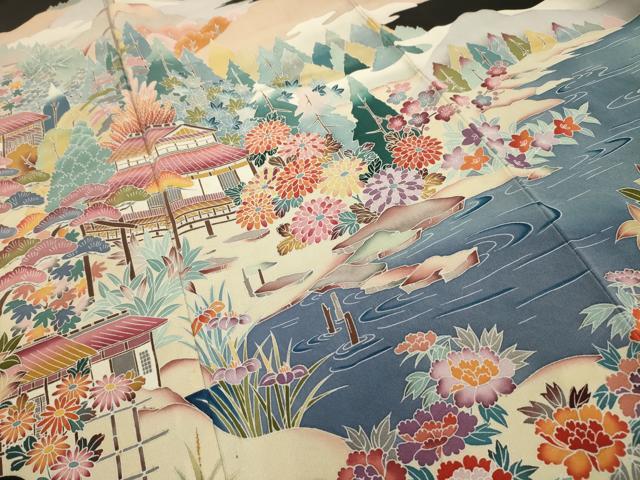 平和屋着物■豪華黒留袖　友禅　作家物　風景文　正絹　逸品　AABG1520sx