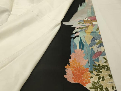 平和屋着物■豪華黒留袖　友禅　作家物　風景文　正絹　逸品　AABG1520sx