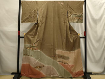 平和屋着物■訪問着 刺繍 霞花唐草文 暈し染め 金糸 正絹 逸品 AABG1523sx