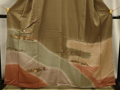 平和屋着物■訪問着 刺繍 霞花唐草文 暈し染め 金糸 正絹 逸品 AABG1523sx