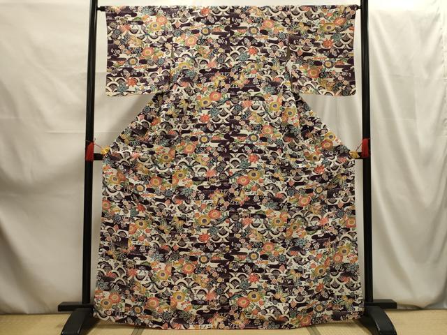 平和屋着物■上質な小紋 型染め 花蝶文 正絹 逸品 AABG1530sx