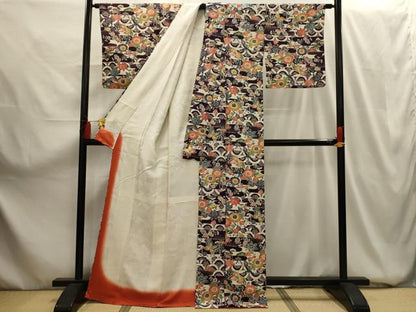 平和屋着物■上質な小紋 型染め 花蝶文 正絹 逸品 AABG1530sx