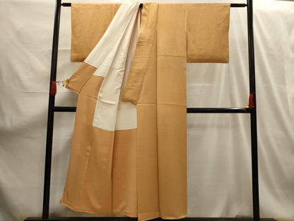 平和屋着物■上質な色無地 紋意匠 杏色 正絹 逸品 AABG1548sx