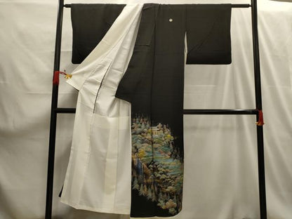 平和屋着物■豪華黒留袖　作家物　風景文　金銀彩　正絹　逸品　AABG1552sx