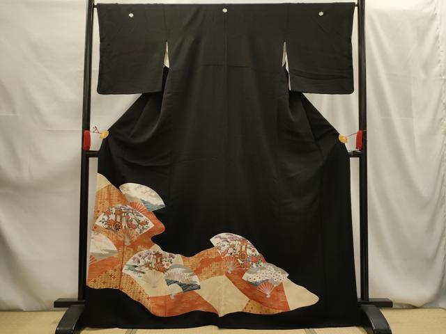 平和屋着物■豪華黒留袖 扇面風景花文 金彩 正絹 逸品 AABG1555sx