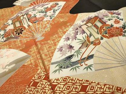 平和屋着物■豪華黒留袖 扇面風景花文 金彩 正絹 逸品 AABG1555sx
