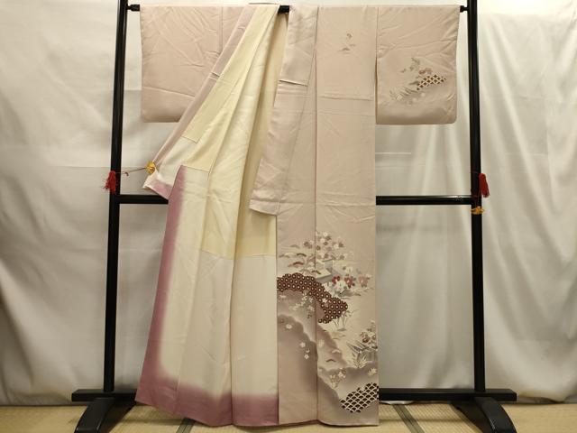 平和屋着物■訪問着 松竹梅風景文 暈し染め 銀彩 正絹 逸品 AABG1567sx