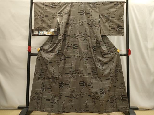 平和屋着物■本場大島紬　7マルキ　霞枝花文　証紙付き　正絹　逸品　AABG1571sx