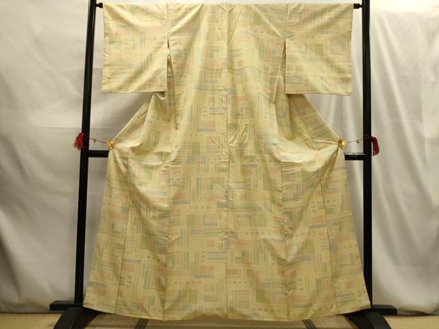 平和屋着物■上質な紬　幾何学文様　正絹　逸品　AABG1577sx