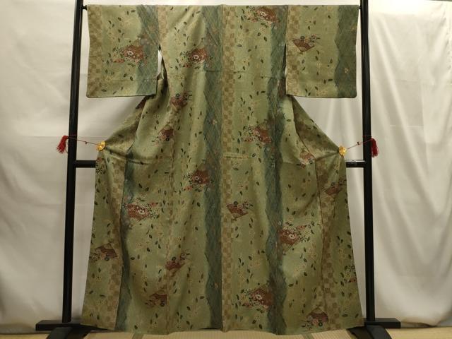 平和屋着物■上質な小紋 扇面花文 金彩 正絹 逸品 AABG1581sx